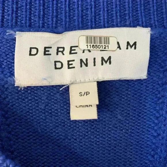 Derek Lam Denim Cropped Sweater S/P Blue V-Neck Pullover Knit Boxy Designer - Picture 3 of 7